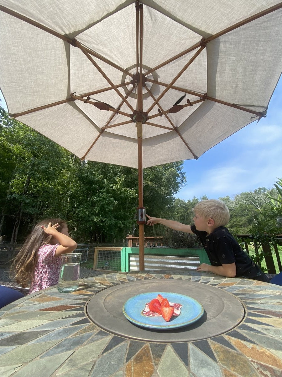 10 ft patio table umbrella 10ft Square Offset With Hanging Decorative Holes and Air Vent, With Weights If your umbrella comes with its own light Pure Garden Patio Umbrella Deck